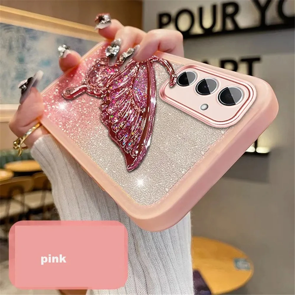 Quicksand Butterfly Glitter Stand Silicone Phone Case