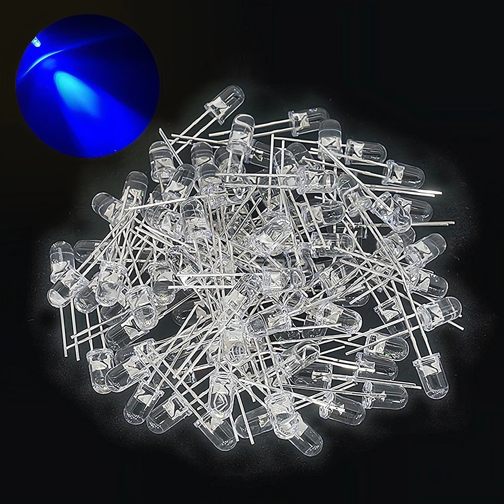 100pcs F5 5mm Round White Red Blue Warm Pink UV Water Clear Led Super Bright Lights Emitting Diodes 6000-6500k Lamp Beads Bulb