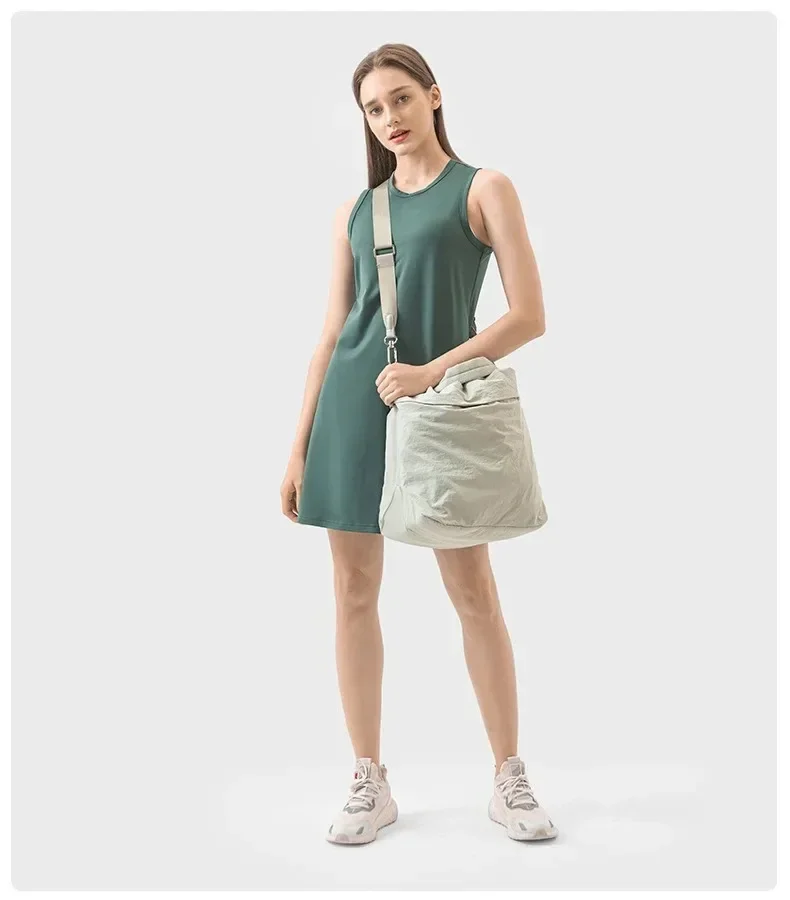 Lemon Women Sport Dress Round Collar Sleeveless Straight H Comfortable Cool Summer Active Exercise Tennis Golf Long Skirts