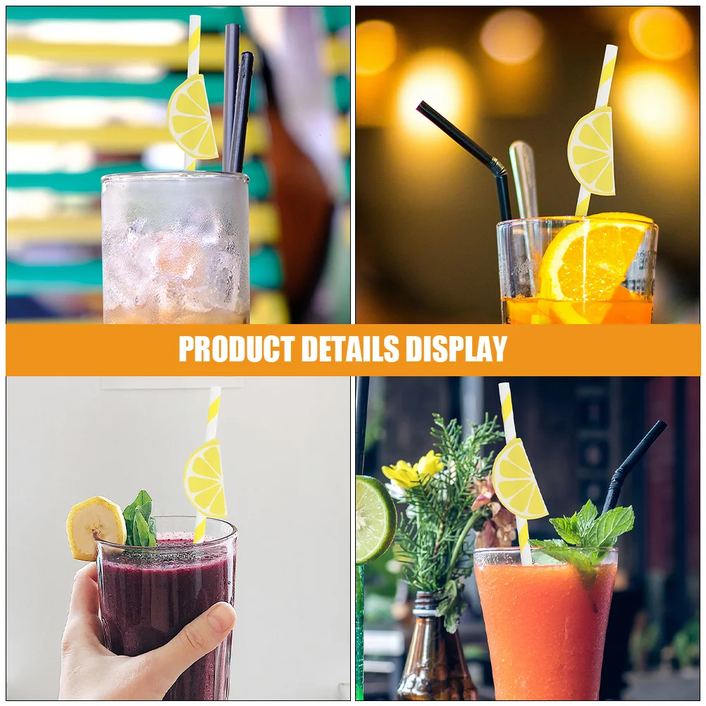 40pcs Lemon Paper Straws Disposable Straws Paper For Cocktail Summer Straw Party Decorations Kitchen Dining Bar