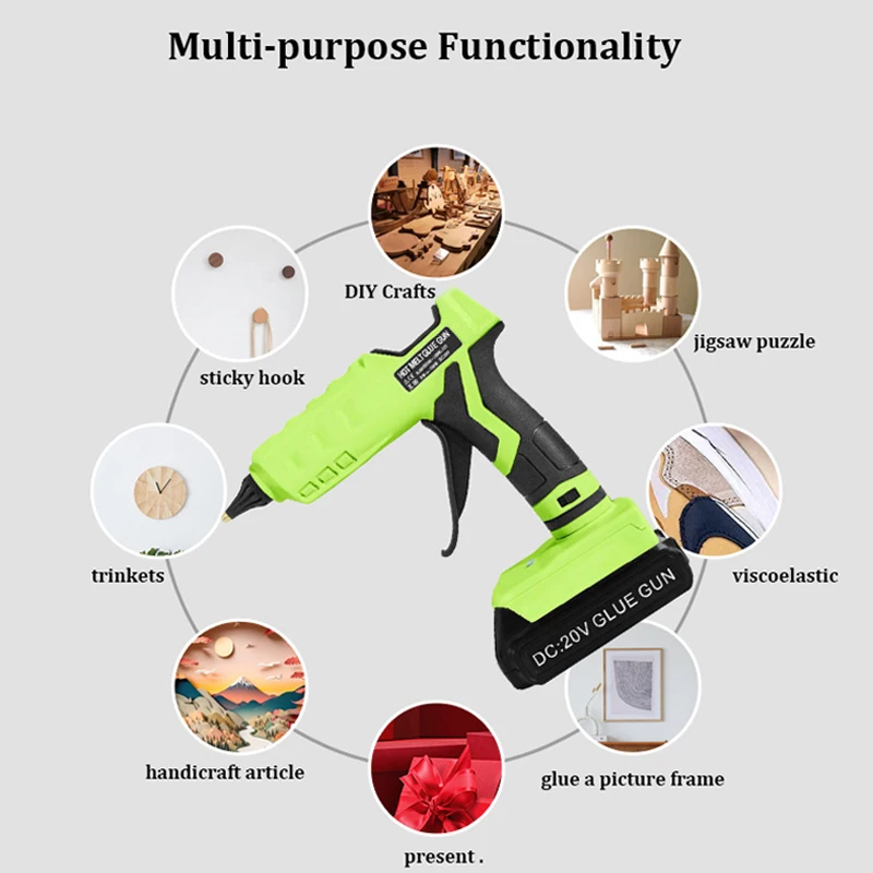 50W Cordless Hot Melt Glue Gun with 30Pcs 7mm Glue Sticks For