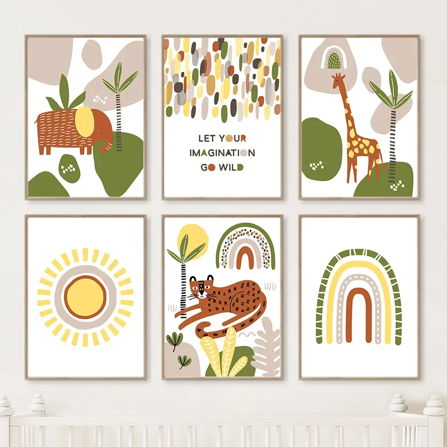 

Elephant Giraffe Cheetah Sun Rainbow Boho Nursery Wall Art Canvas Painting Posters And Prints Wall Pictures Baby Kids Room Decor