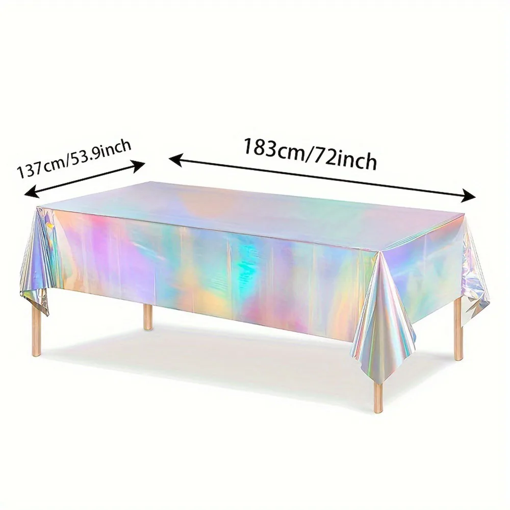 Iridescent Tablecloth, Party Table Cloths Disposable Plastic Table Covers, Iridescent Party Decorations Holographic Foil
