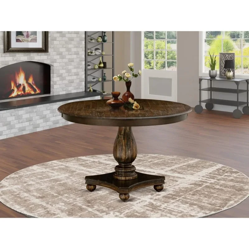 

East West Furniture FE2-07-TP Ferris Dining Table - a Round Wooden Table Top with Pedestal Base, 48x48 Inch, Distressed Jacobean