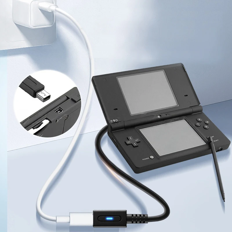 NDSi 3DS LL/XL 게임 컨트롤러용 PD USB C 충전 케이블, LED 변환 코드가 있는 3DS 콘솔용 전원 공급 와이어 어댑터