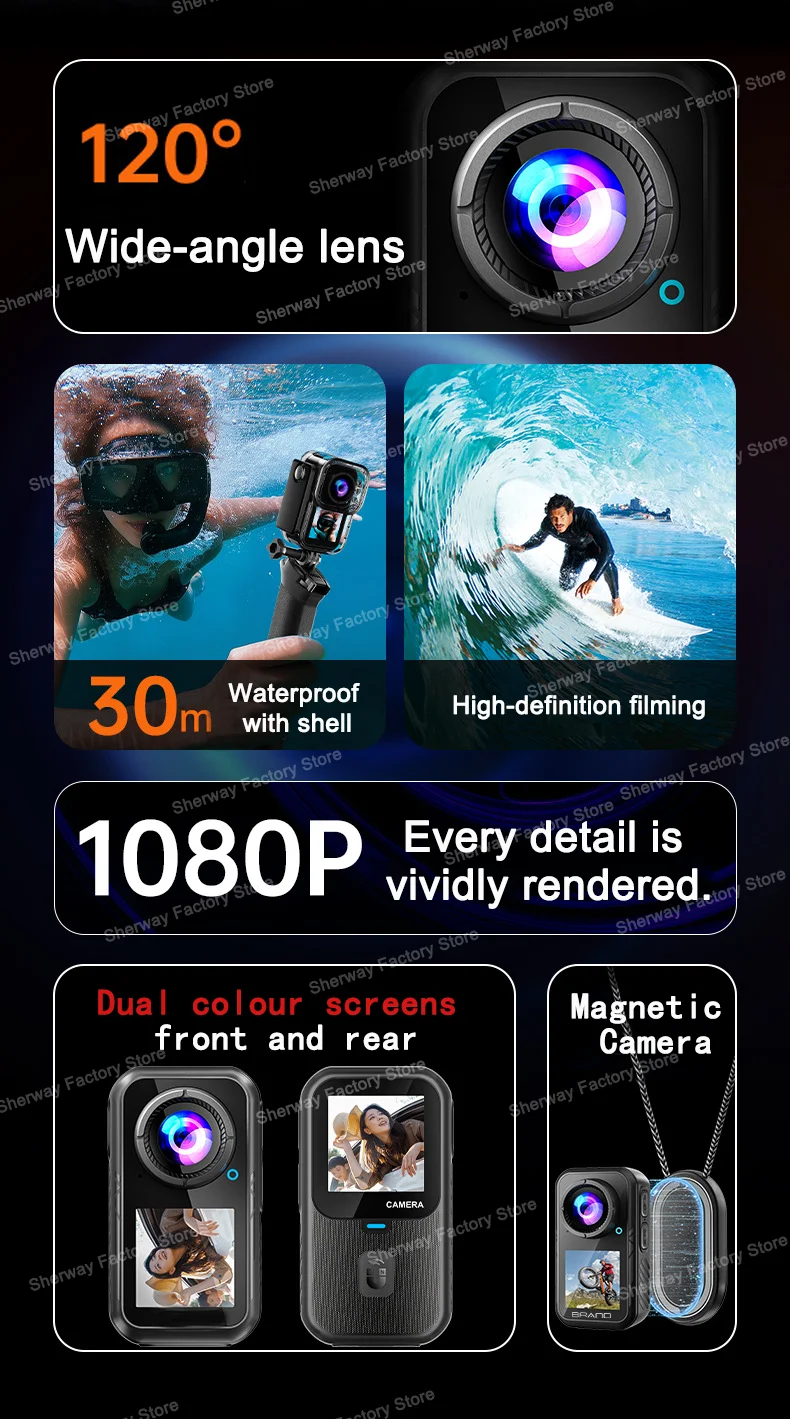 Caméra sport action 4k double écran étanche pour casque_voghion.com