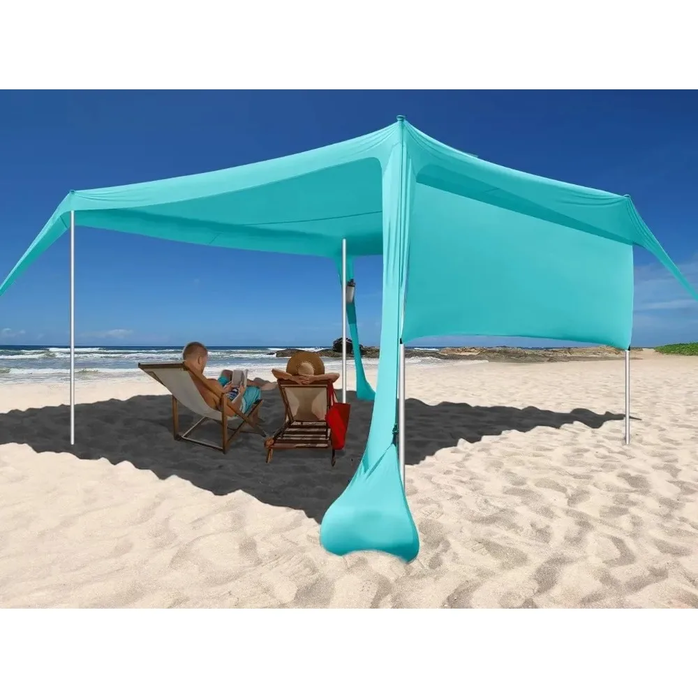 

Beach Sunshade with Side Wall Shade Windproof Design,Sun Shelter UPF50+ Portable Family Canopy Tent Anchors 10x10 FT