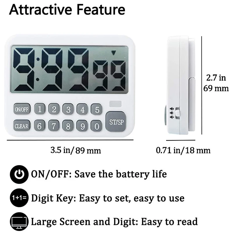 

Digital Kitchen Timer, Large Display Cooking Timer Cycle Count Up/Down Timer with Digits Directly Input, Loud Alarm