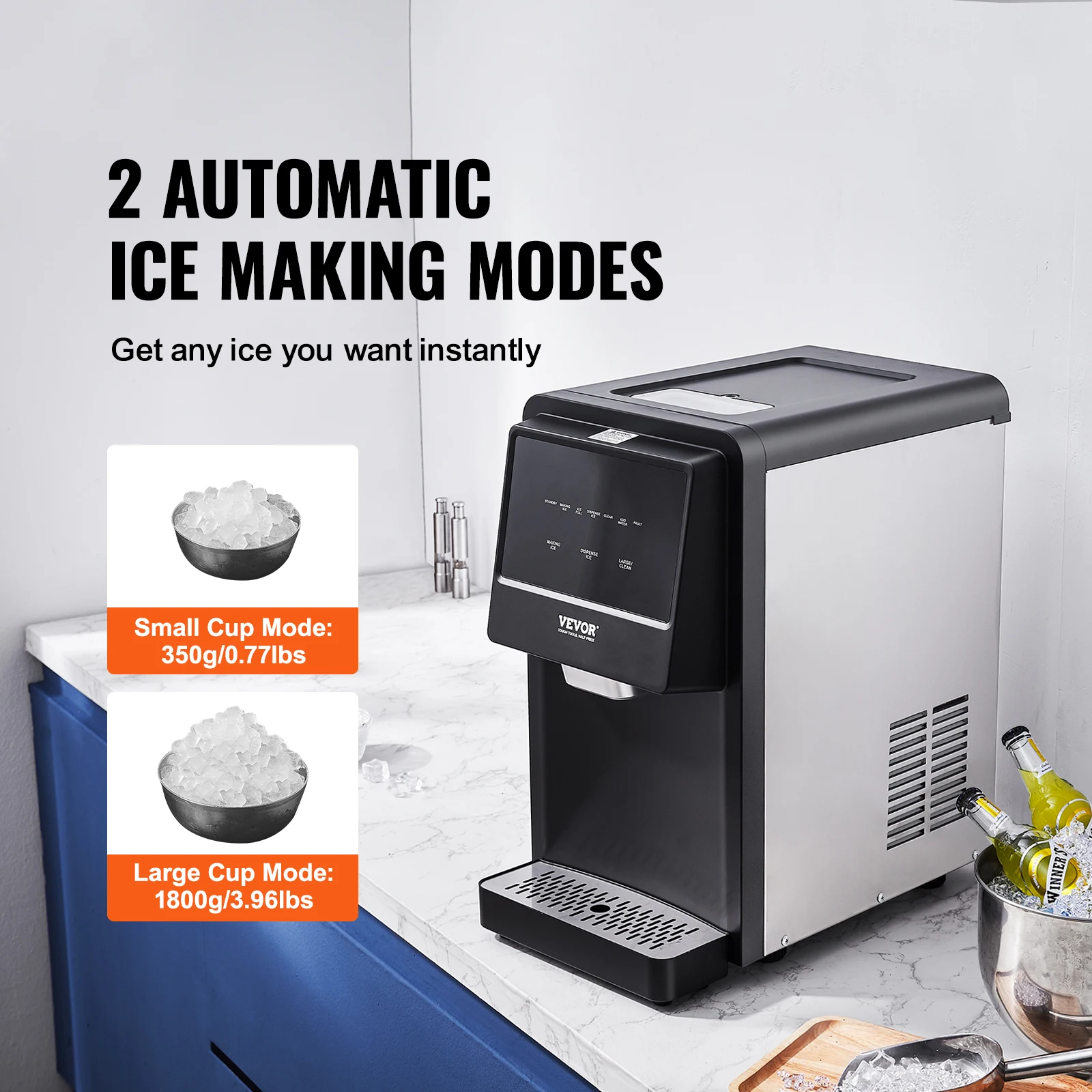 SucceBuy Countertop Nugget Ice Maker Auto Self-Cleaning Portable Ice Maker with Water Filling Pipe Water Filter and Drainpipe