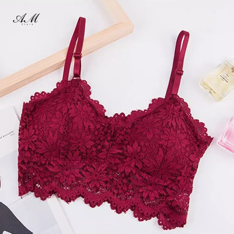 Women Lace Bra Lingerie French V Neck Cropped Seamless Embroidery