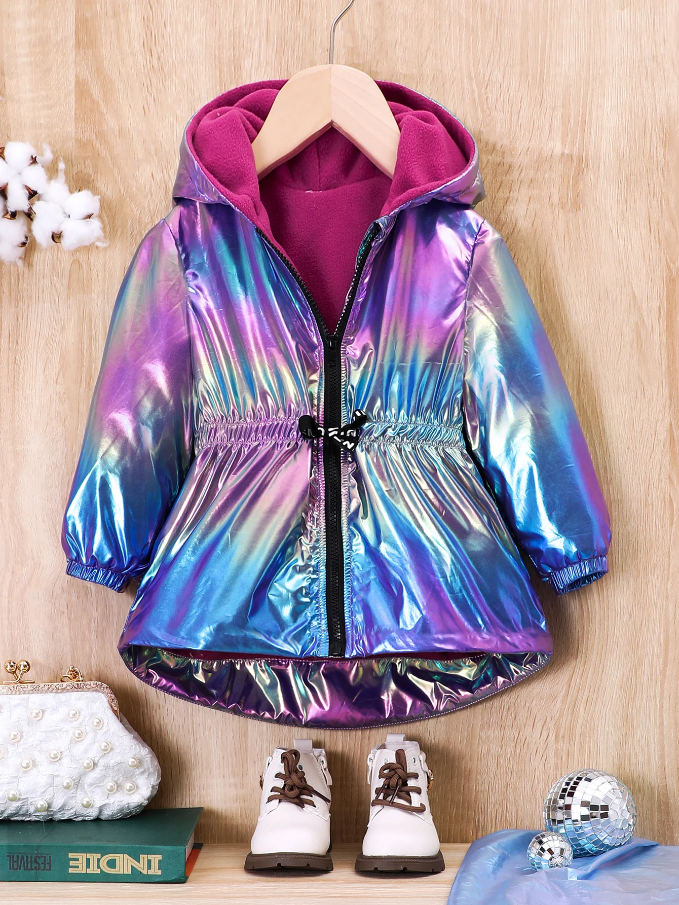 Boys School Hooded Jacket Small And Medium-Sized Children's Autumn And Winter Velvet Hooded Zipper Jacket