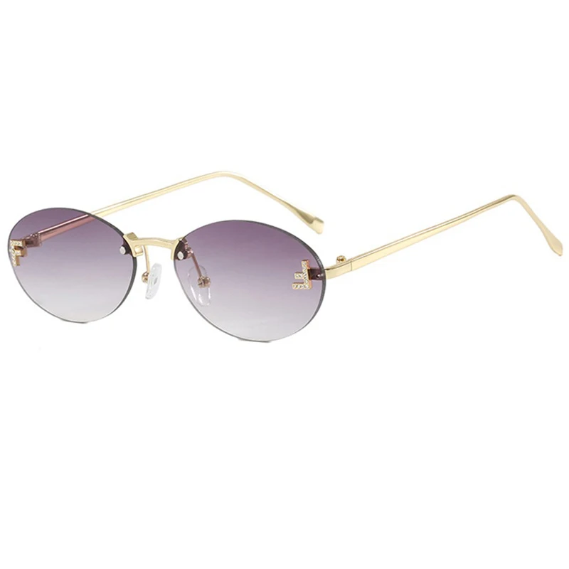 Rimless Oval Women’s Sunglasses – Small Frame UV400 Luxury Fashion Shades with Clear Ocean Lens Safety Accessories Sunglasses