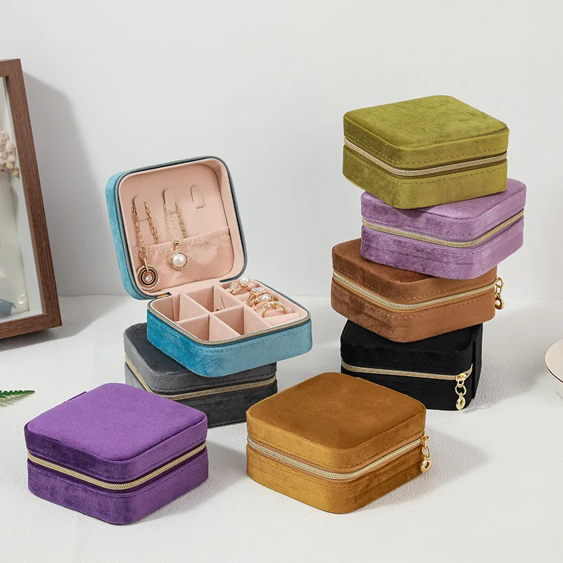 Velvet Cloth Jewelry Box Travel Portable Jewel Box Small Ring Packaging Jewelry High-Capacity Storage Box