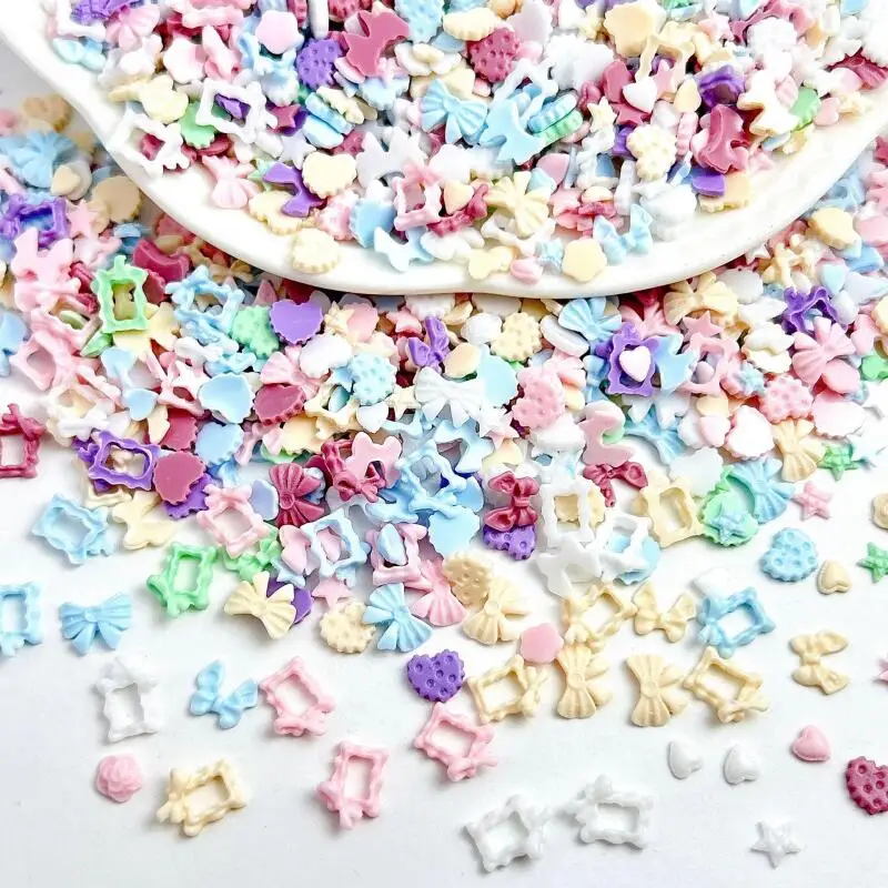 50PCS 3D 마카롱 하트 보우 네일 매력 수지 나비 꽃 네일 아트 장식 액세서리 DIY 매니큐어 공예품