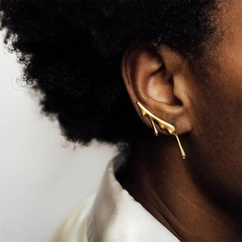 New Trendy Geometric Dripping Droplet Huggie Ear Hoop Gold Plated Imitation Pearl Heart Stud Earrings Simple Ear Cuff Earclips