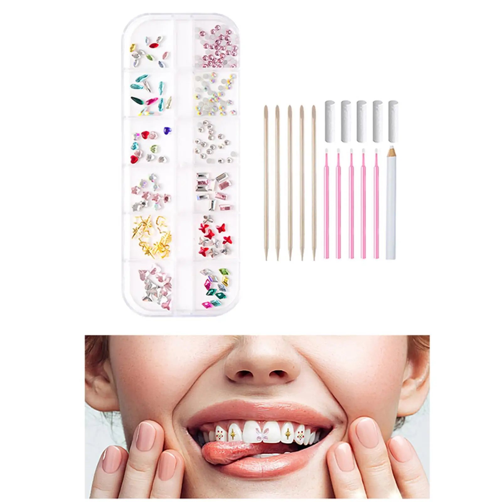 

Tooth Ornaments for Starter Multi Shape DIY Tooth Jewelry Kits with Tool for Holiday Photoshoots Gatherings Daily Wear Festivals