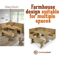 Solid Wood Farmhouse Corner Dining Table and Bench Set for Kitchen or Dining Room, Space-Saving Design - Image 5