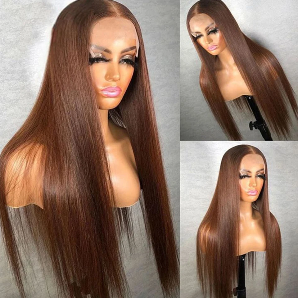 4# Chocolate Brown Colored Human Hair Wigs For Women 13X5 Straight Lace Front Wigs 30 Inch Highlight Remy Brazilian Hair Wigs