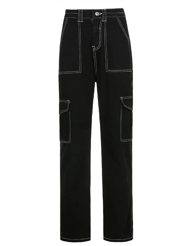 Weekeep Pockets Patchwork Baggy Jeans Fashion Streetwear 100% Cotton Women Denim Trouser Loose Cargo Pants Korean Jeans Harajuku 6