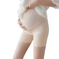 Maternity Panties High Waist Anti-slip Tummy Control Pregnant Women's Leggings With Lace Solid Color Panties Ice Silk Feeling 1