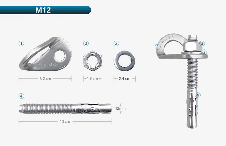 Rock Climb Anchor Point Piton Nut Anchor Bolt Hanger Plate Expansion Nail 304 Stainless Steel Caving Belay Rigging M8 M10 M12
