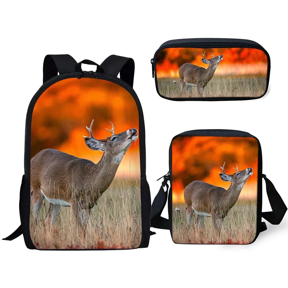 Harajuku Popular Flower Deer 3D Print School Bags, mochila para laptop, mochila, Inclinado Bolsa de Ombro, Lápis Case, 3pcs por