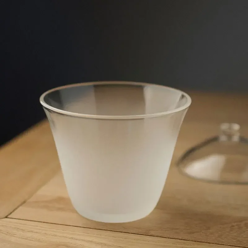 Transparent Japanese Cloud Fog Glass Gaiwan Covered Bowl Matte Texture Hand Grab Heat Resistant Kung Fu Tea Bowl