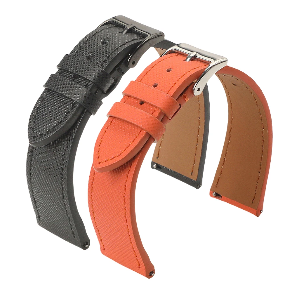 Vintage Stitched Saffiano Leather Watch Strap – Premium Quick Release Watchband
