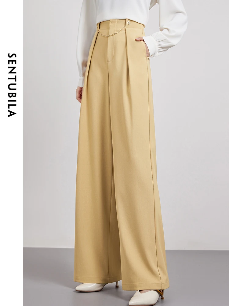 SENTUBILA Khaki High Waisted Baggy Pant 2024 Spring Wide Leg Trousers for Woman Straight Loose Casual Female Pants 141K52678