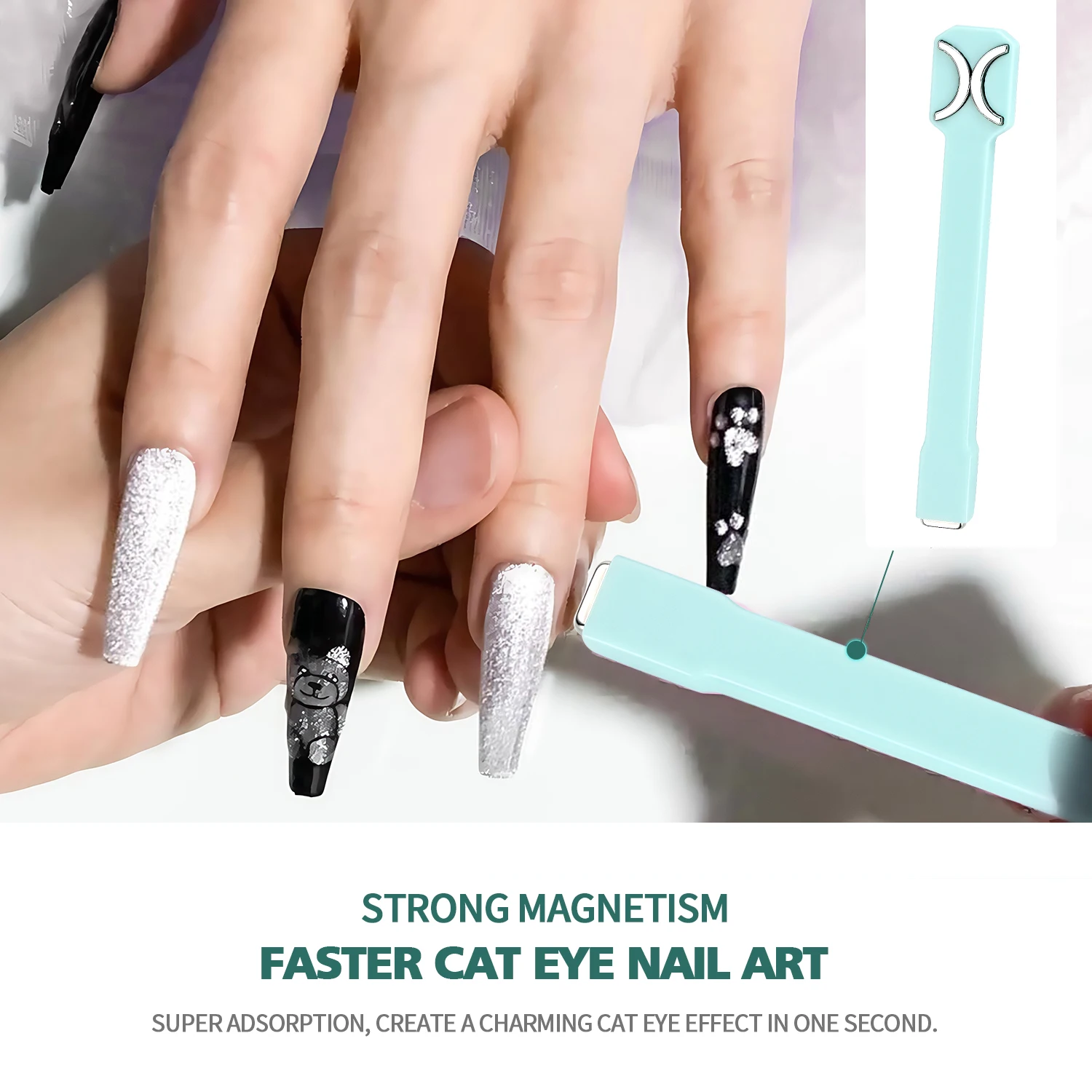 Nailpop Double-Head 3 IN 1 Nail Magnet Tool Strong Magnetism for Faster Cat Eye Nail Art Design Ideal for Home DIY and Salon Use, magnetic nail art tools,cat eye nail tool,magnetic nail tools