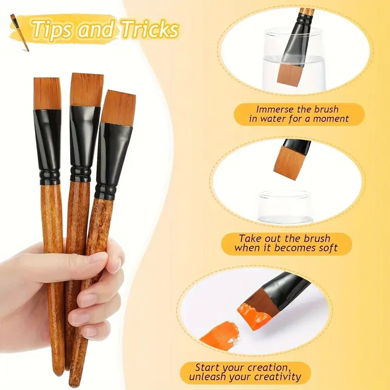 5/10pcs Premium Flat Paint Brush Set - Versatile Synthetic Nylon Brushes for Watercolor, Acrylic, Oil Painting & Body Art 3