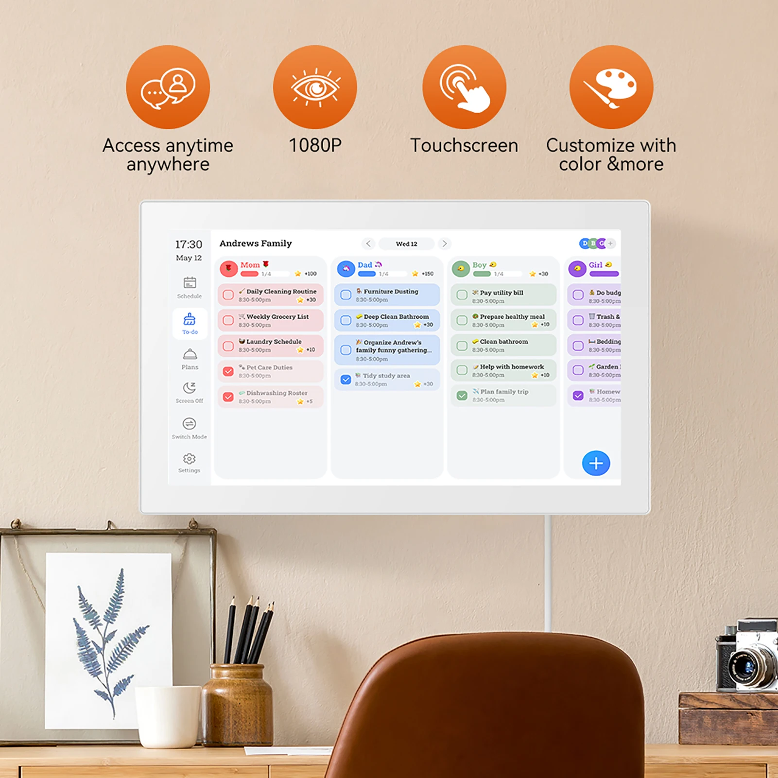 15.6-inch Digital Calendar 1080P Full HD Touch Screen Interactive Wall Desk Mount for Seamless Scheduling Smart Family Planner