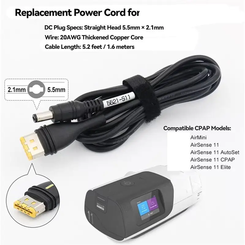【HAPPY】Resmed Airsense 11& Airmini CPAP용 DC24V 전원 코드, 5.5Mm 커넥터 포함, 24V 배터리/전원 스테이션 포함(12용 아님)