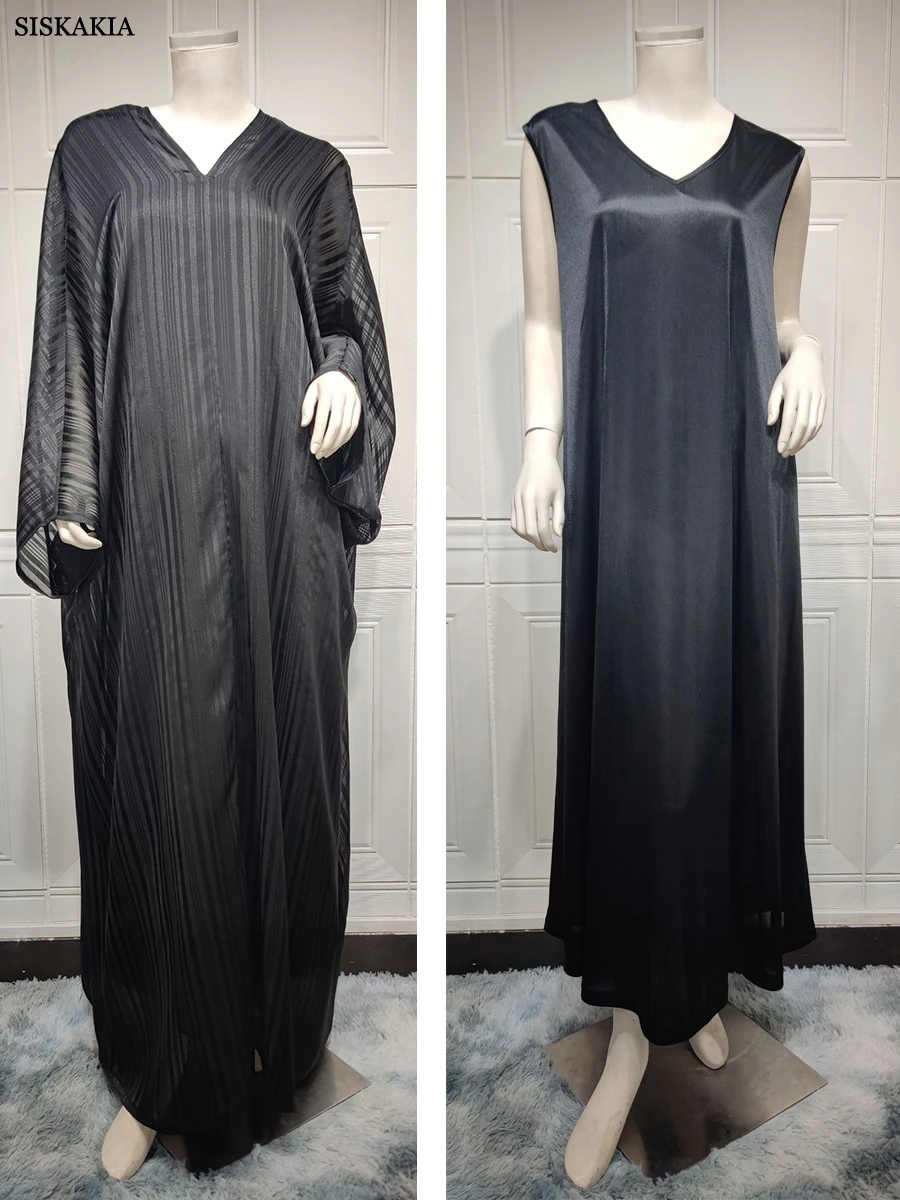 Abaya For Muslim Women New Kaftan Dubai Luxury Shiny Fabric Batwing Sleeve Evening Dress Modest 2