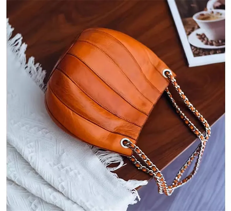 PNDME Organizer-Designer handgefertigte Damen-Umhängetasche aus echtem Leder mit Kette, modische Luxus-Handtasche aus echtem Rindsleder zum Nähen für den Alltag – Detail 3