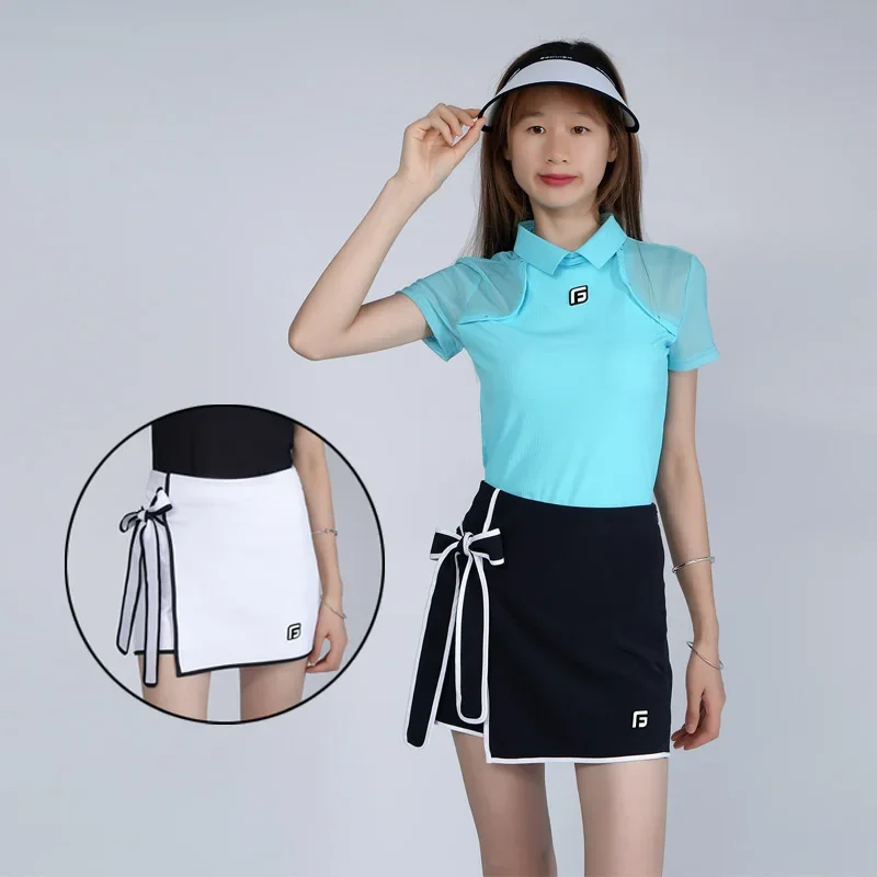 Golfist Summer Lady Breathable Golf Culottes with Bow Tie Women Anti-exposure Golf Skirts Korean Style Slim Sports Skorts XS-XXL