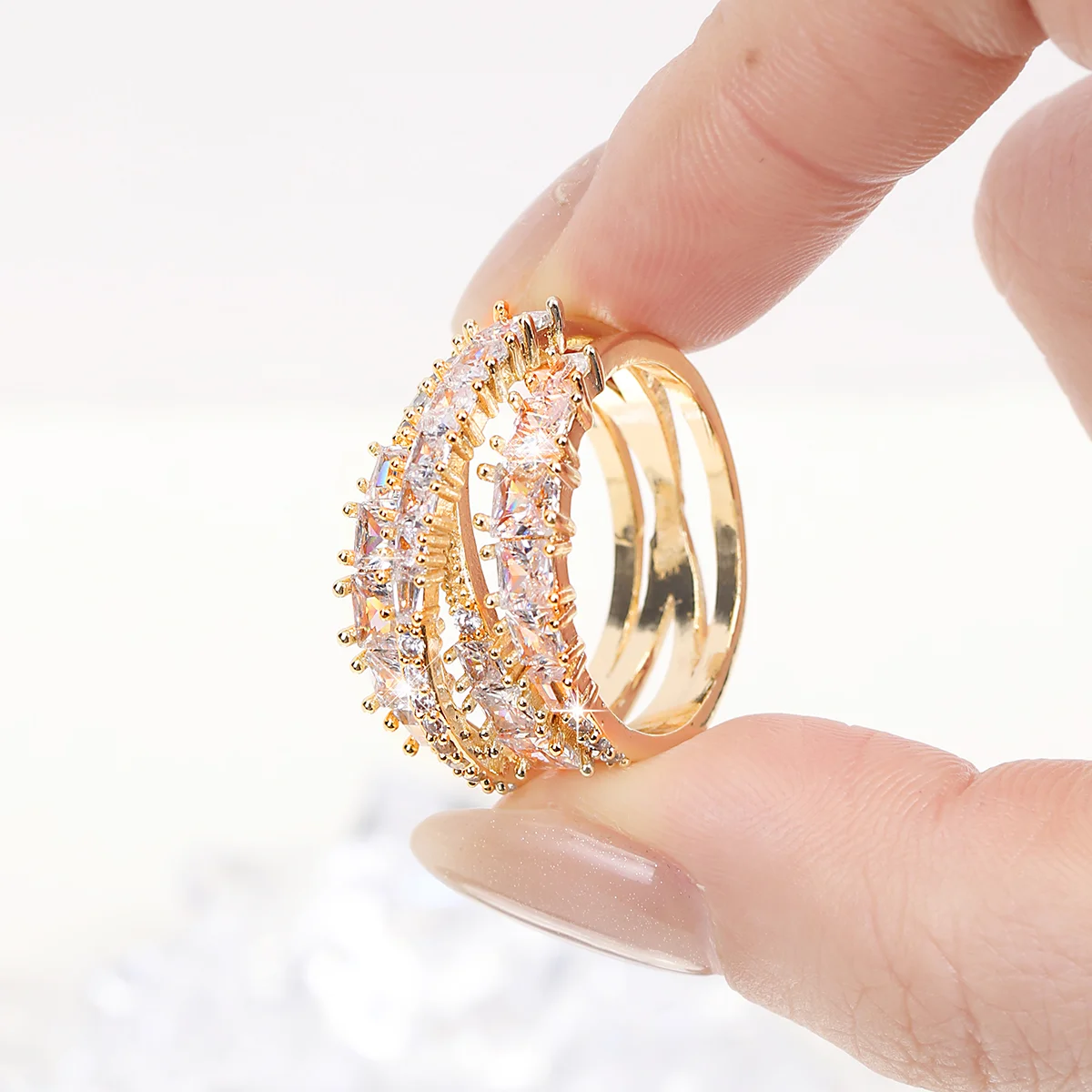 خاتم نحاسي من الزركون للرجال والنساء لامع إكسسوار...