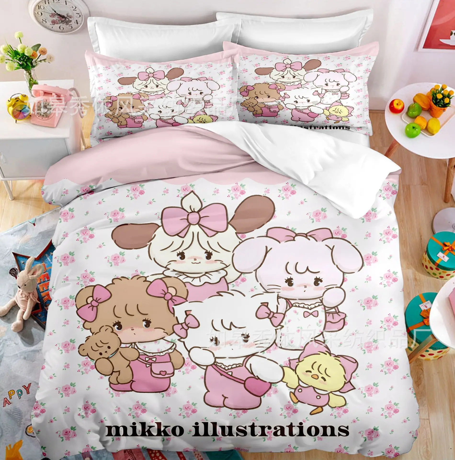 Kawaii MIKKO Bedding Sets Comforter Quilt Bed Cover Duvet Cover Pillow Case 2-3 Pieces Sets Kids Adult Size Cartoon Decoration 6