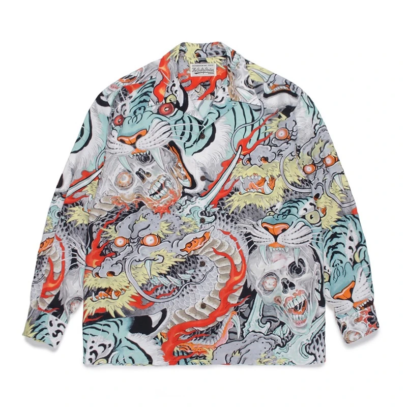 

New Fasion High Quality WACKO MARIA Dragon Skull Hawaiian Long Sleeve Shirt Men Women Summer Style Shirts