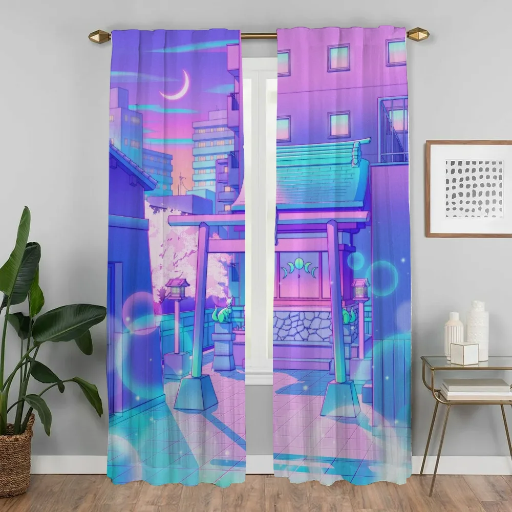 City Pop Curtains for Bedroom Halloween Decoration Kitchen Curtains 2 Pieces Window Curtain Partition Living Room Curtain Shades 3