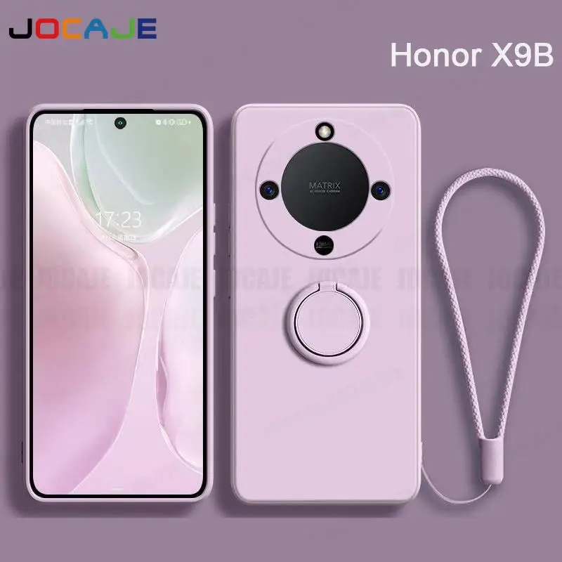 Liquid Silicone Case with Ring Stand Holder and Lanyard - Soft Protective Cover