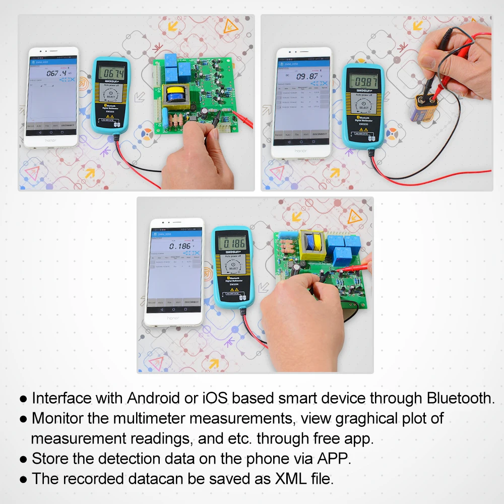 Pocket Auto Digital Multimeter Bluetooth-Compatible Measure DC and AC Voltage, Resistance, Diode and Continuity All-sun EM3255