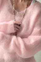 Women'S Soft V Neck Pullover Sweater  Casual Detail Light Pink Loose Fit for Spring Fall Spring - Image 4