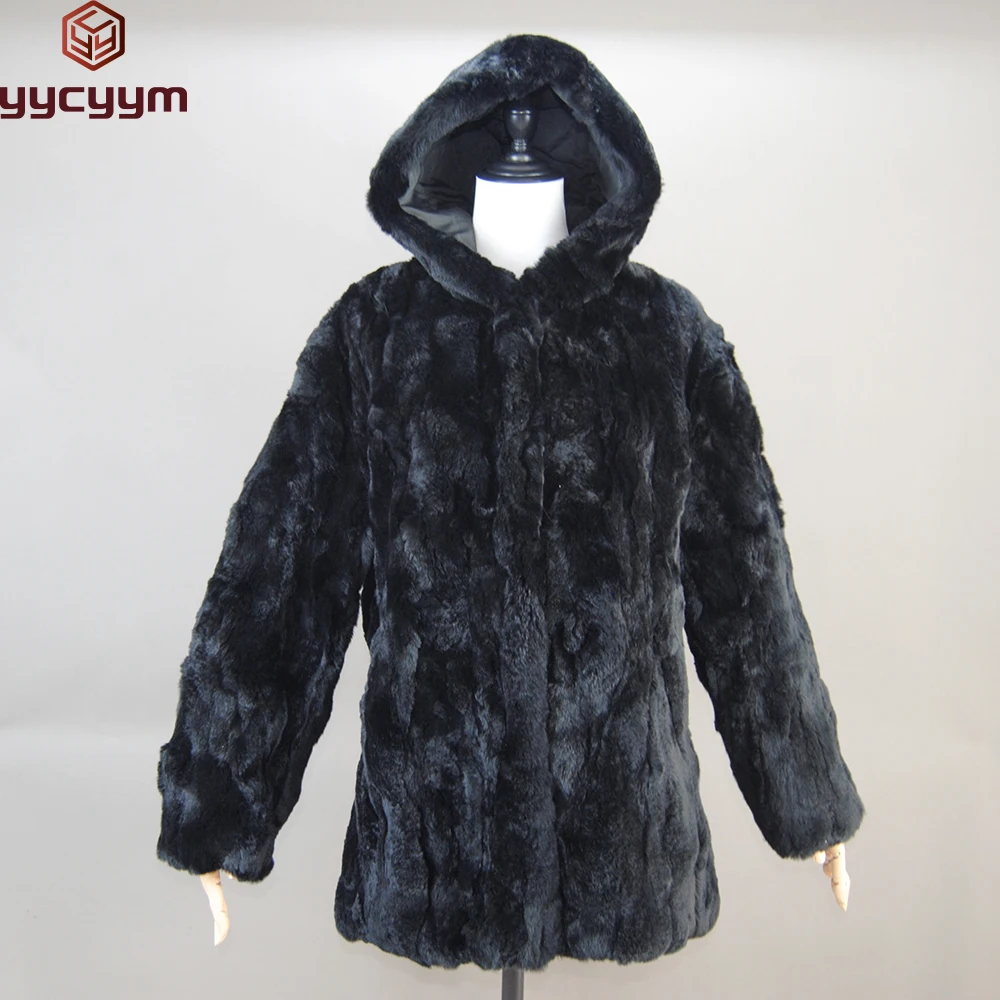 

Lady Real Rex Rabbit Fur Coat Luxury Hooded Genuine Rex Rabbit Fur Jacket 2023 Fashion Women Whole Skin Real Rex Rabbit Fur Coat