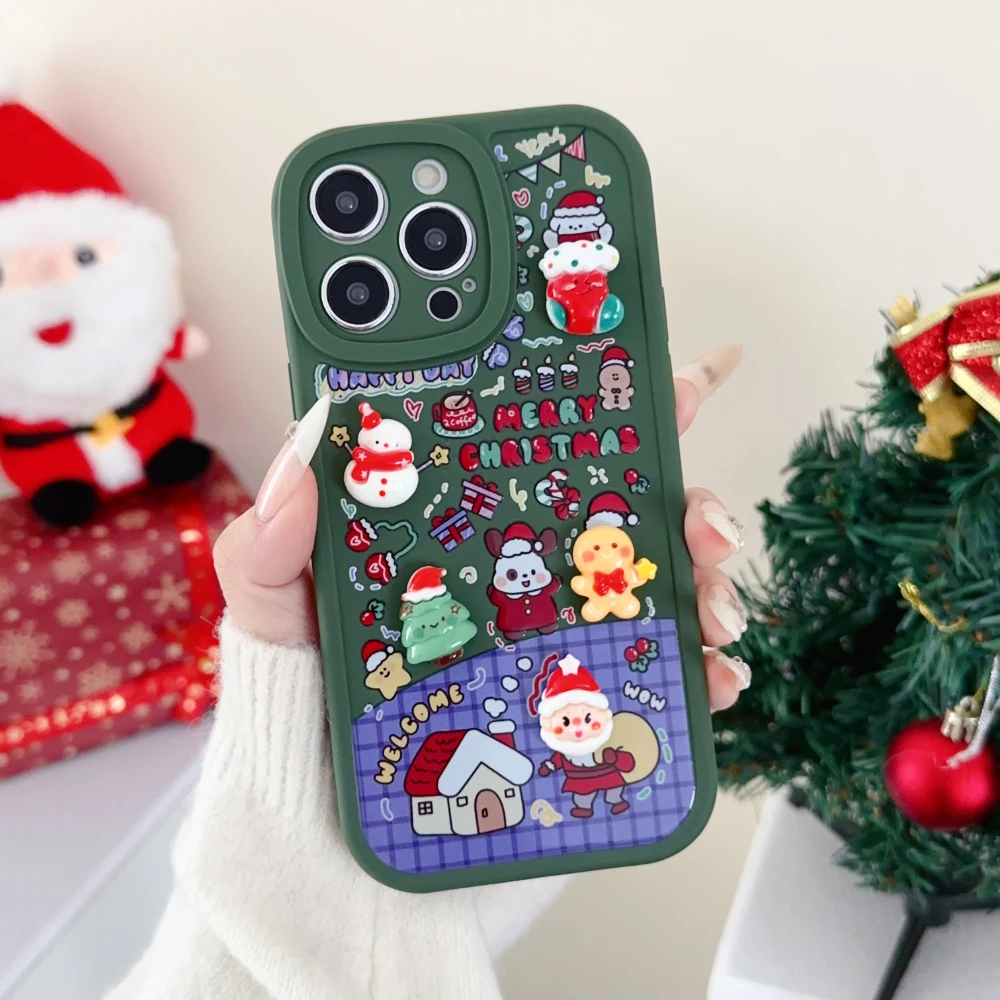 thumbnail image 1 of Funda de teléfono con dibujos animados 3D para iPhone, carcasa con Reno, oso, Papá Noel, Navidad, 13, 12, 11, 14, 15 Pro Max, 7, 8, 16 Plus, XS Max, X, XR, 1 of 4