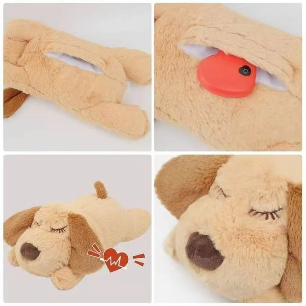 Schlafhilfe für Hunde, Herzschlag-Spielzeug, Angstlinderung, Verhaltenstraining, liegender Hund, Zappelspielzeug, Stofftier, weicher Welpe, Plüschpuppe – Detail 4