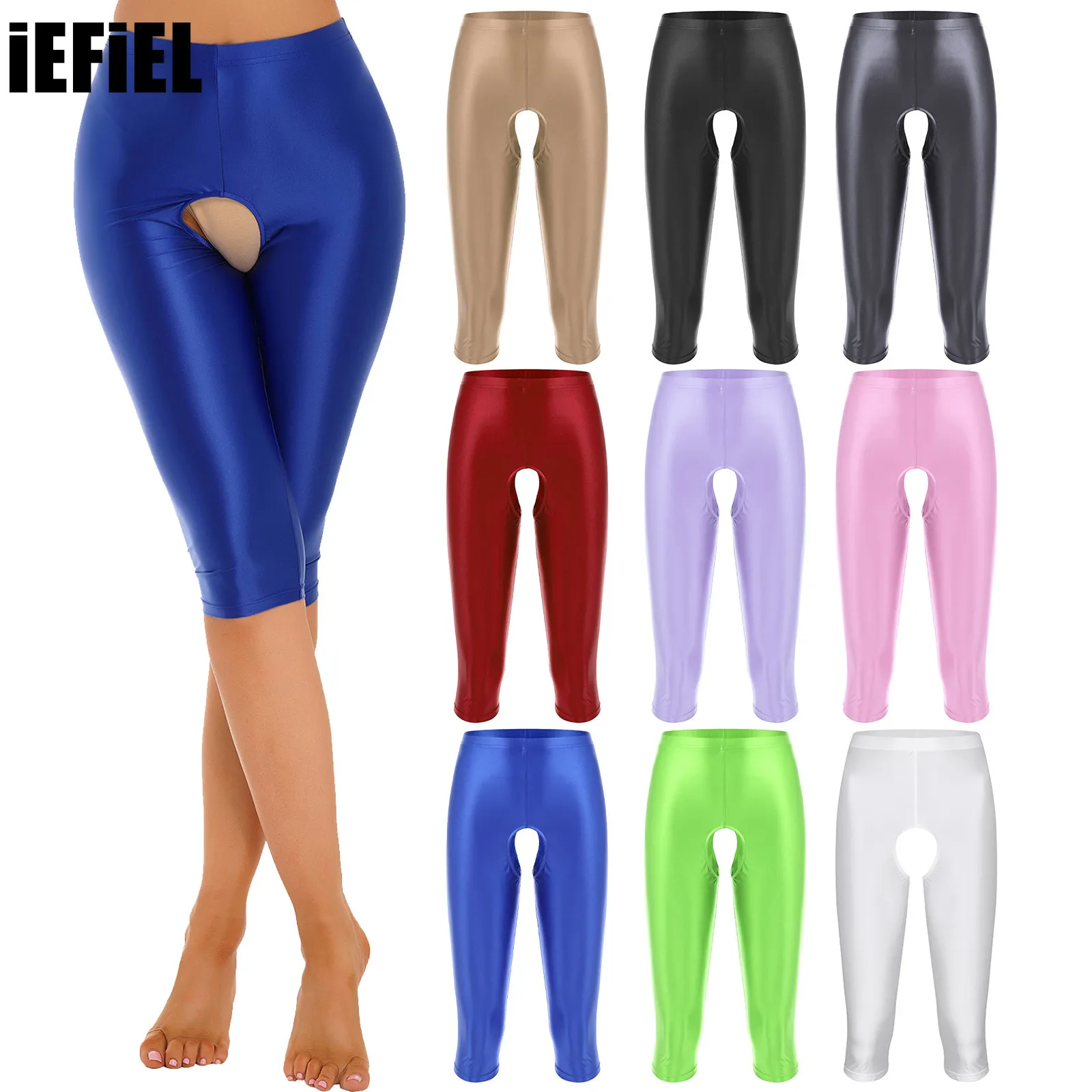 

Womens Sexy Crotchless Shorts Tights Glossy Stretchy Smooth Open Crotch Slim Fit Leggings Pants Female Erotic Lingerie Clubwear