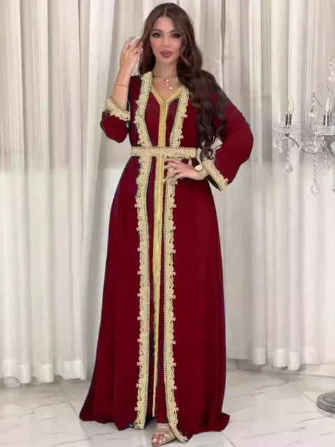 Robe de fête musulmane en deux pièces pour femmes, Abaya Eid, Jalabiya, Robe longue, Caftan, Vestidos, Dubaï, Ramadan, style Maroc et Arabie Saoudite