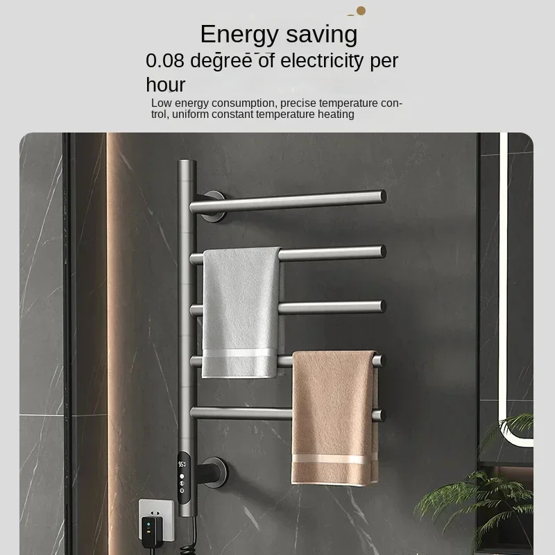 Electric Heated Towel Rail for Bathroom 304 Stainless Steel Electric Rack Timing Towel Radiator with 180 Rotation