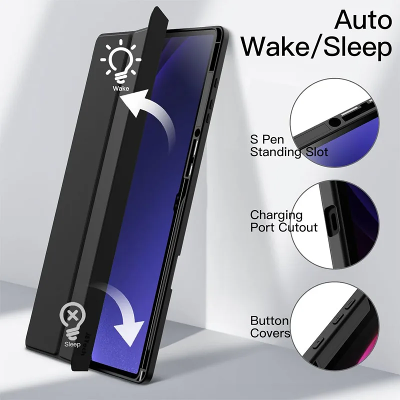 Clear Back Tablet Cover with S Pen Holder and Auto Wake/Sleep